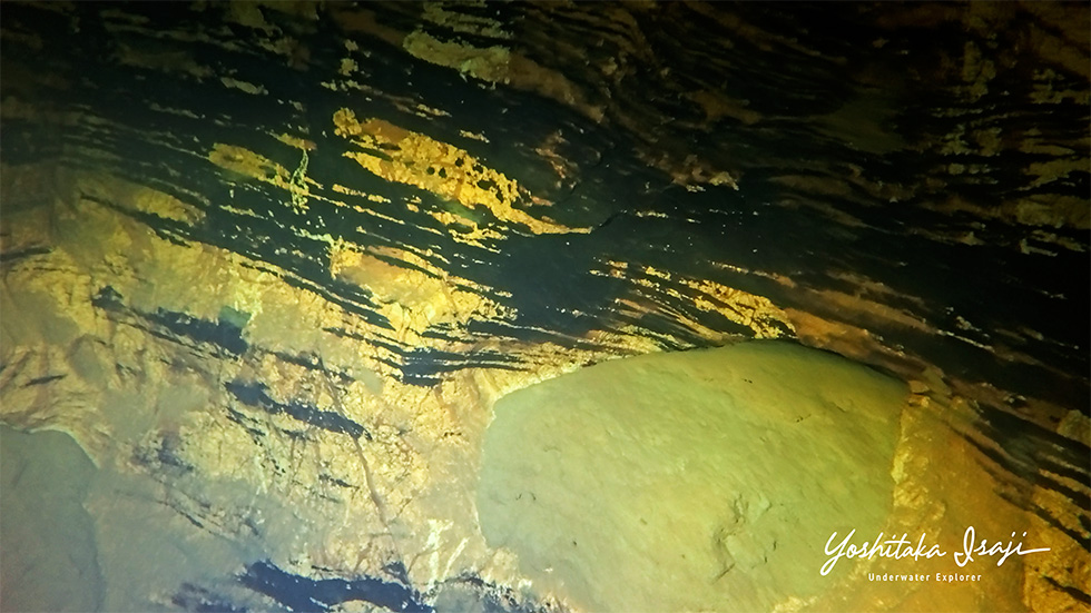 The banded pattern on the wall (at around 20 meters depth)