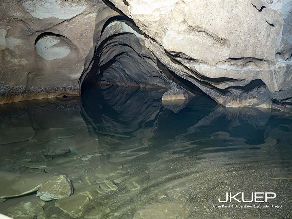 The surface of the underground lake (Pool B) at Terayama Cave