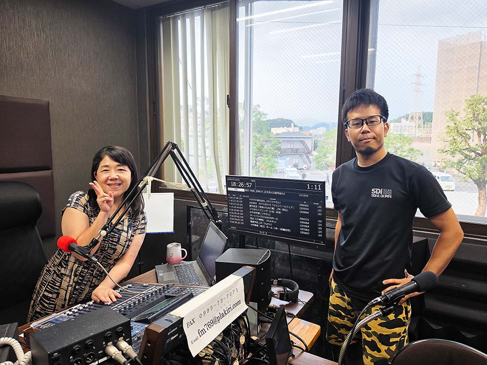 At the FM Kirishima studio with presenter Junko Koike