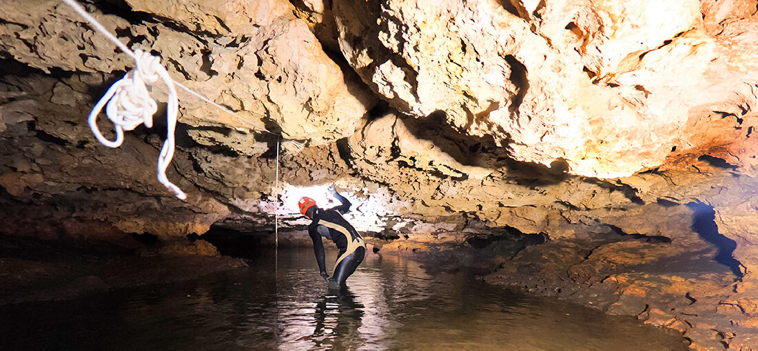 The View of exploration Minamidaito Island Cave in Okinawa, Japan